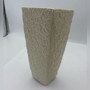 Tall Cream Flower-Embossed Planter or Vase -Heavy